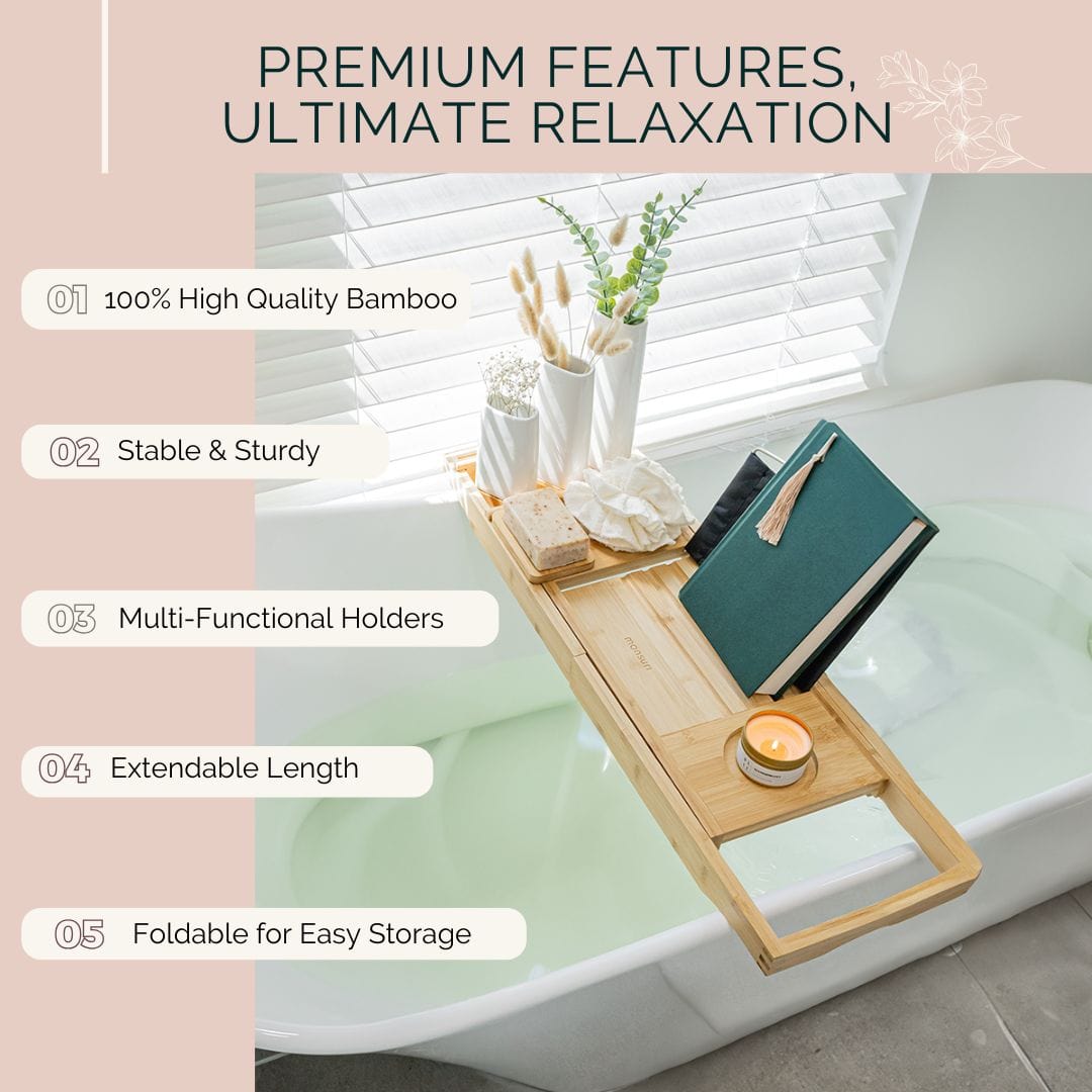 Luxurious Extendable Bamboo Bathtub Tray for Tub.