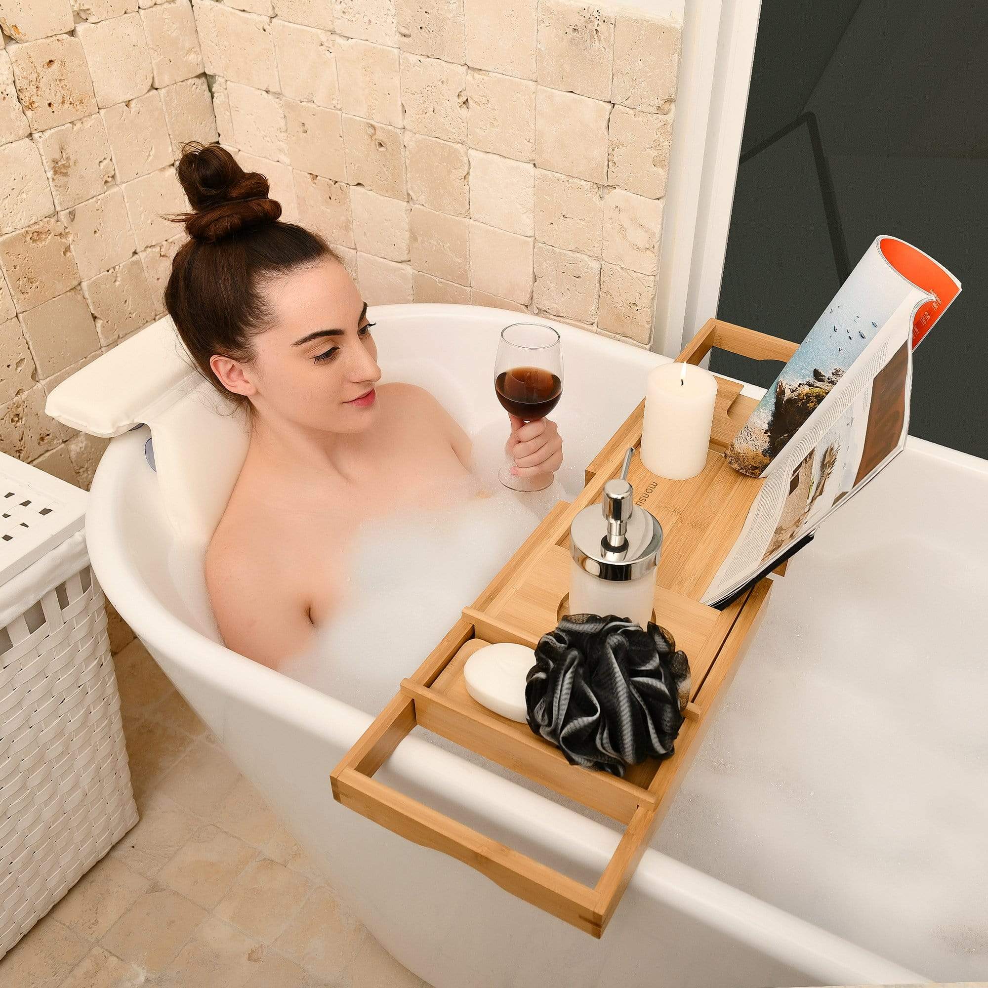 Clawfoot tub caddies enhance your relaxation time