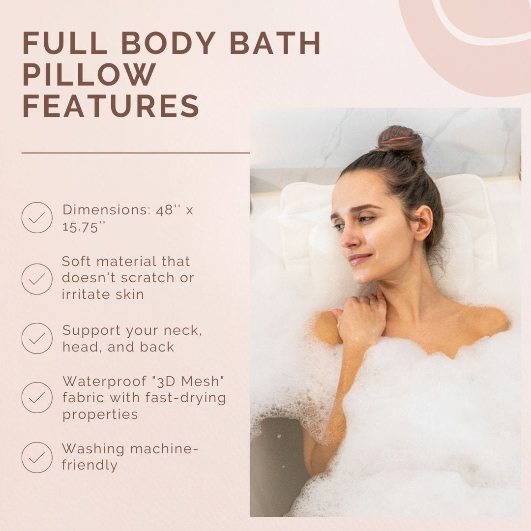 Full Body Bathtub Mat Bath Pillow Non-Slip Back Neck Head Rest