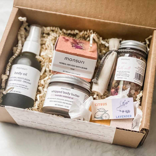 Handcrafted self-care essentials in Monsuri's 'Just for Mom' Wellness Set.